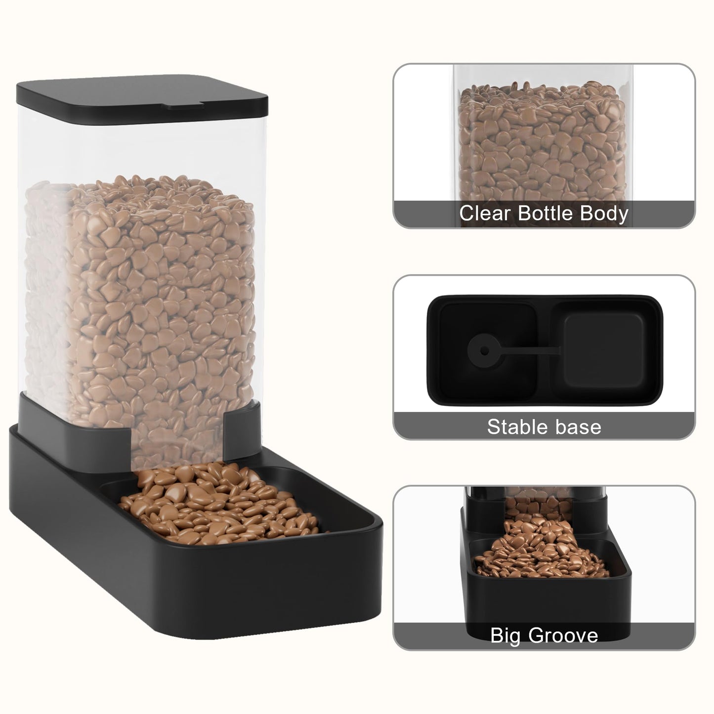 Wefeedy Automatic Cat Feeder and Water Dispenser in Set with Pet Food Bowl,Gravity Dog Waterer and Food Feeder for Small Medium Dog Cat Puppy Kitten Large Capacity(3.3L,Black)