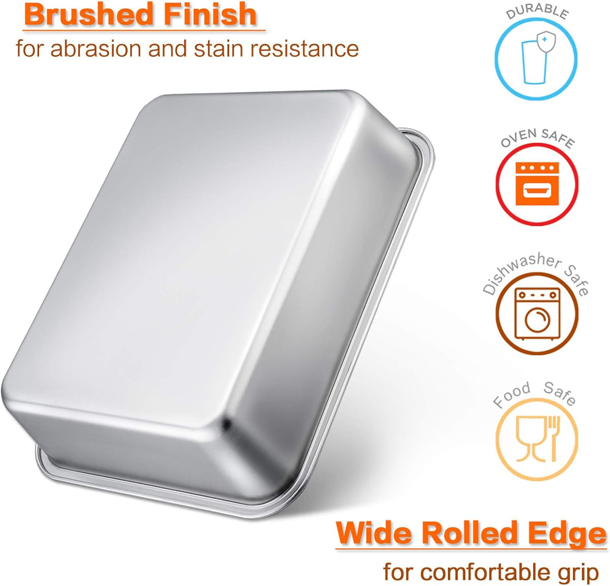 Deep Lasagna Pan, E-far Stainless Steel Rectangular Roasting Baking Pans, 12.75 x 10 x 3.2 Inches Roaster Baking Dish, Non-Toxic & Heavy Duty, Dishwasher Safe