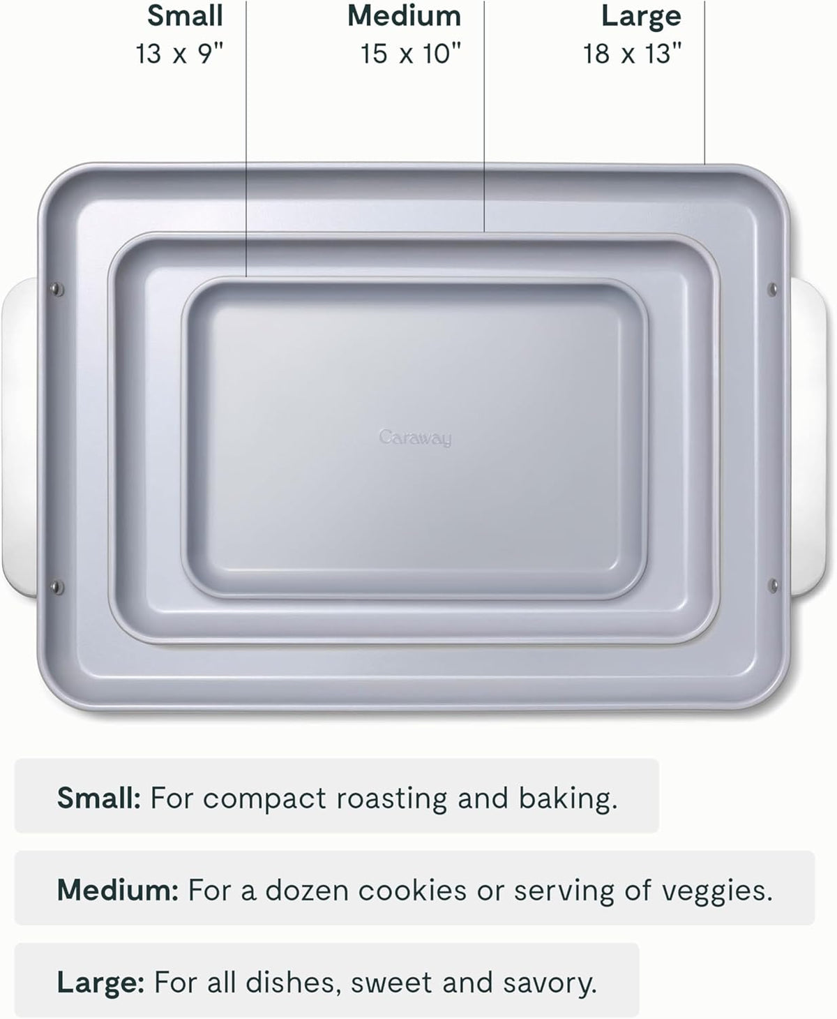 Caraway Non-Stick Ceramic Baking Sheet Trio - Naturally Slick Ceramic Coating - Non-Toxic, PTFE & PFOA Free - 18 x 13" Large, 15 x 10" Medium, & 9" x 13" Small - White