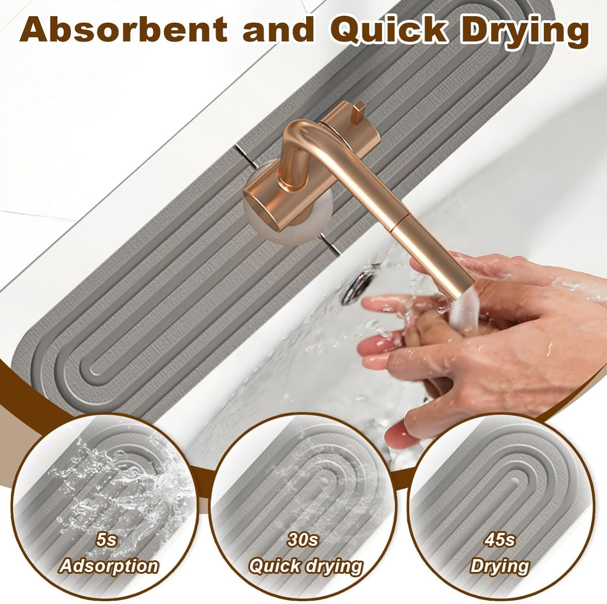Faucet Mat for Kitchen Sink, Diatomite Super Absorbent Fast Drying Stone Sink Tray for Bathroom Kitchen Sink Splash Guard(Round Grey,17.7x3.9in)