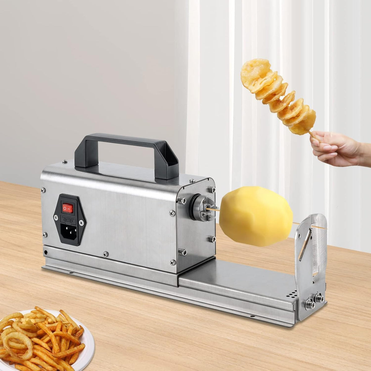 Electric Tornado Potato Slicer 3 in 1 Stainless Steel Potato Cutter Machine Curly Fries Cutting Machine Vegetables Chopper Spiral Twister Spiral Potato Chips Making Machine