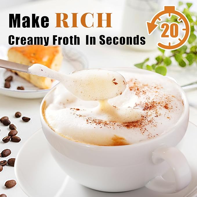 Nahida Cement Gray Milk Frother Wand for Coffee, Frother Handheld Rechargeable Electric Whisk with 3 Heads 3 Speeds Drink Mixer Coffee Frother Foam Maker For Latte, Cappuccino, Hot Chocolate, Egg
