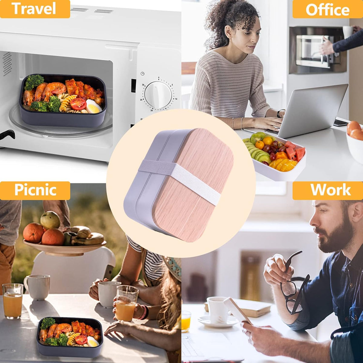 Bento Box with Lunch Bag Microwavable All-in-One Meal Prep Compartment Lunch Containers with Utensils Leak Resistant Lunch Box with Sauce Container 60oz White