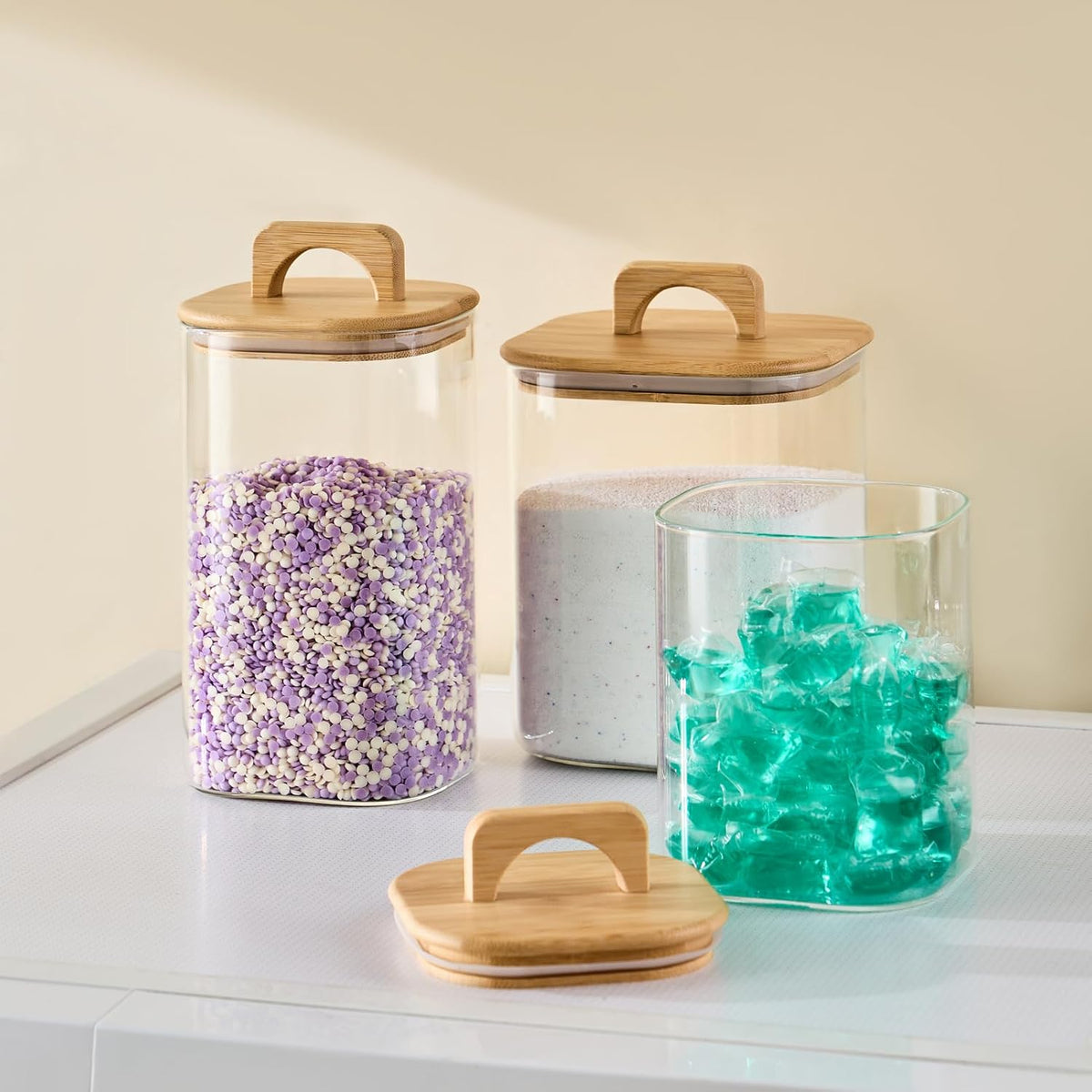 Sweejar 4 qt Large Jars with Bamboo Lids, 1 Gallon Glass Candy Jar with Lid, Sugar/Flour Storage Containers, 128 oz Big Glass Canisters with Airtight Lid, 1 Pack