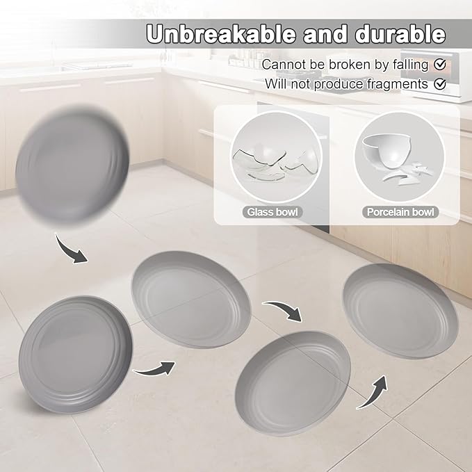 12 Pcs Unbreakable Deep Dessert Plates Set, 8 inch Reusable Plastic Wheat Straw Plates, Microwave and Dishwasher Safe Plate for Kitchen, Lightweight Plate for Dessert, BPA Free, Black