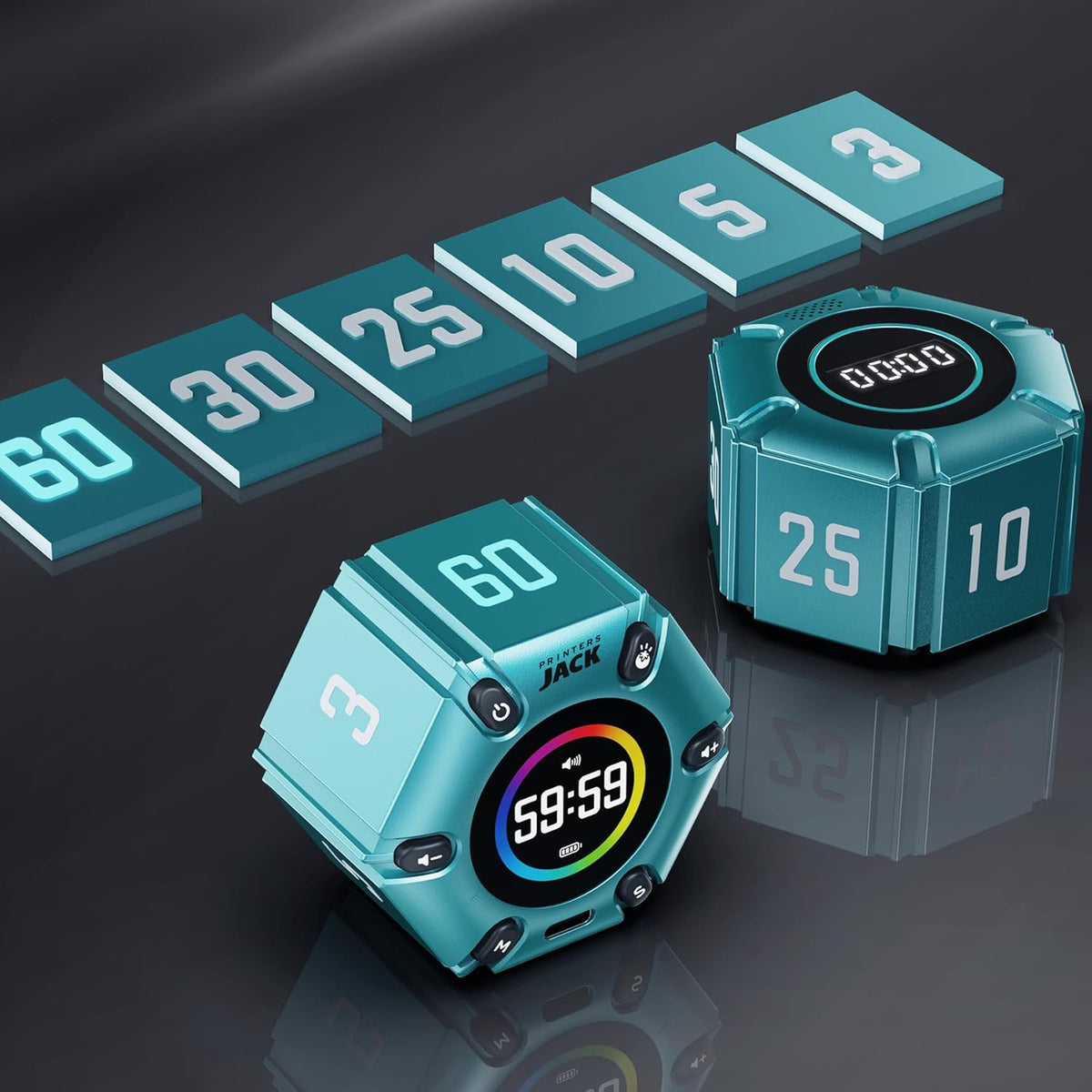 Pomodoro Timer, Magnetic Visual Timer with Flip Countdown, Silent & Alarm, Tools for Anyone, Cube Digital Timer for for Work, Kitchen Cooking, Study, 3/5/10/25/30/60min & Custom Countdown - Turquoise