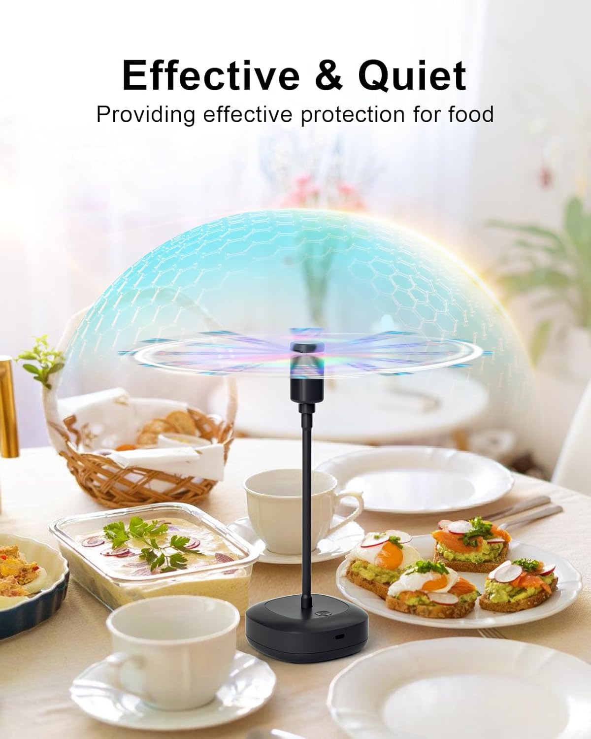4 Pack Food Table Fan, 2000mAh USB Powered Rechargeable Food Fan, Portable Fan with Flexible Goose-Neck and Soft Blades for BBQ, Patio, Party