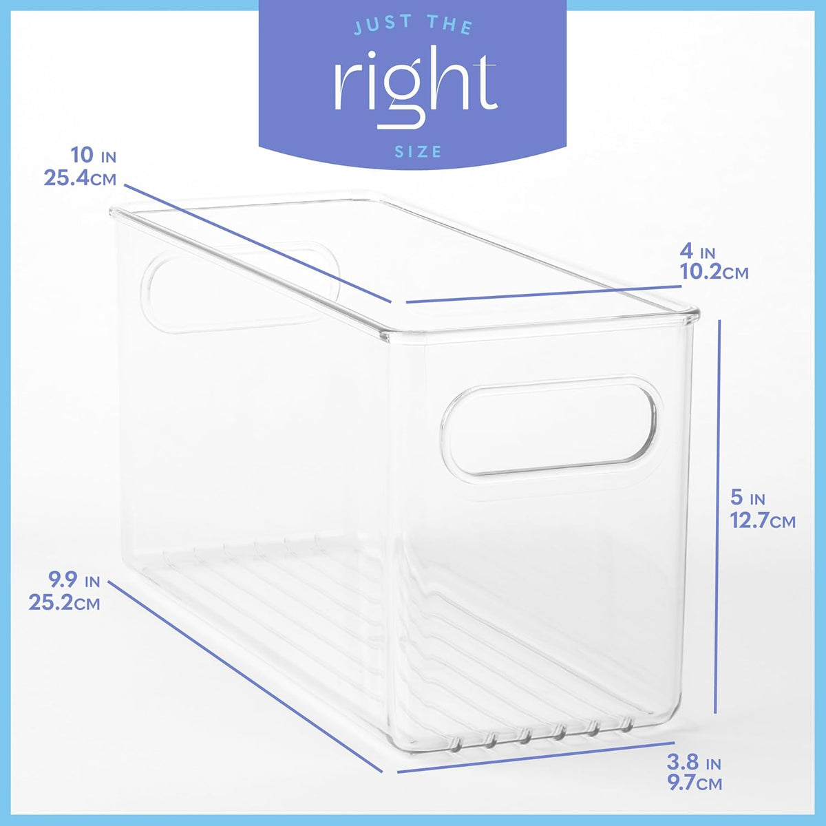 6 pack Clear Plastic Storage Container Bin with Integrated Easy Grip Handles. For Kitchen, Fridge, Freezer, Cabinet, Pantry, Bathroom Organization. 10"x4"x5"