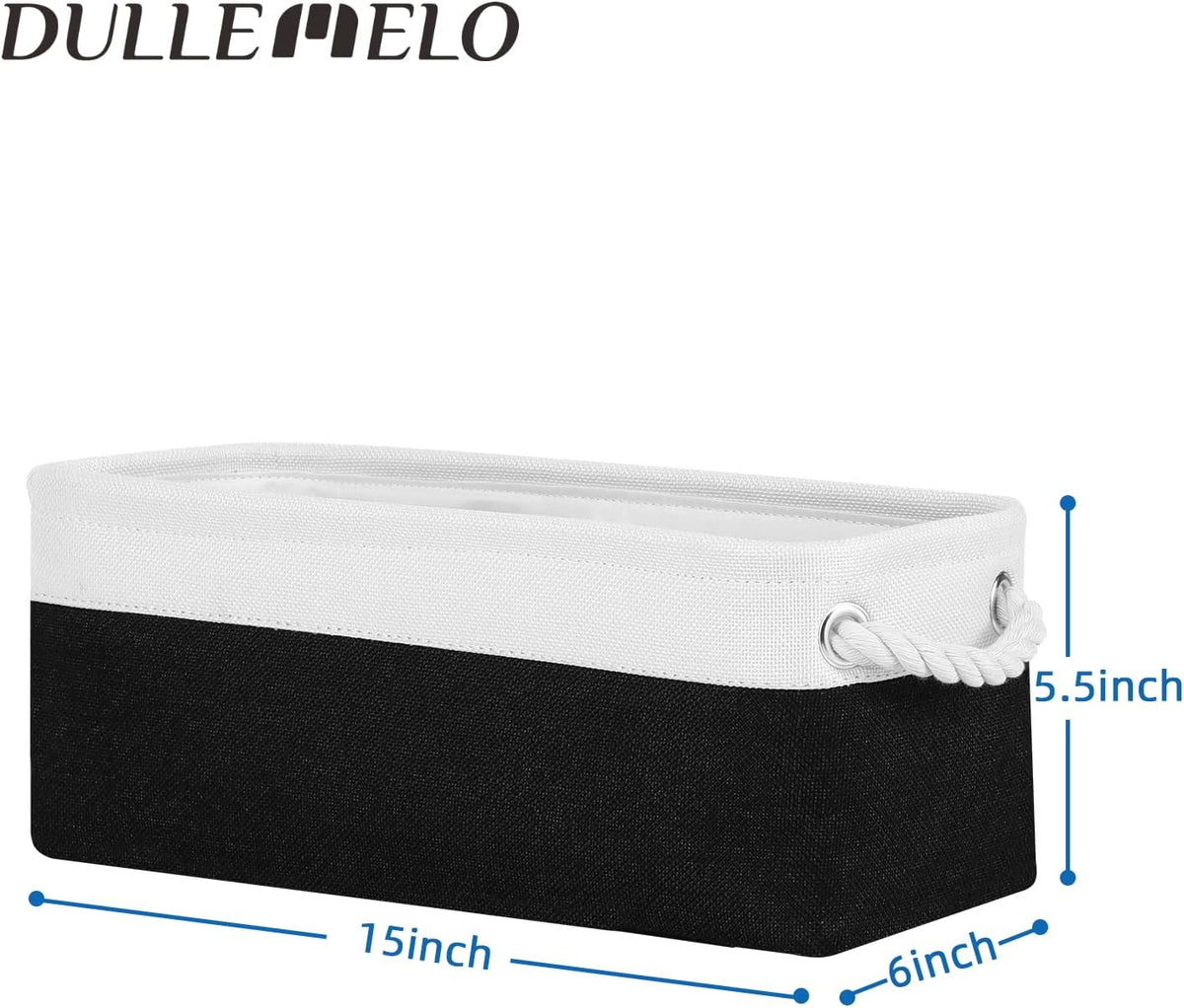 DULLEMELO Toilet Paper Storage Basket, Toilet Paper Basket for Back of Toilet, Bathroom Storage Basket for Cosmetics Towels Toilet Paper, Toilet Tank Basket with Rope Handles for Toilet(White&Black)