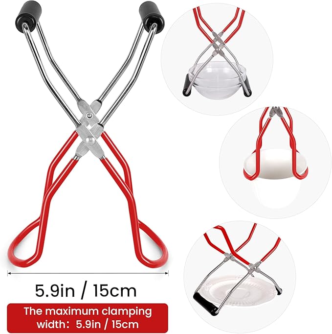 Canning Jar Lifter, Canning Tongs Jar Lifter, Canning Tools, Canning Supplies, Stainless Steel Jar Lifter with Rubber Grip Handle for Home Kitchen, Red