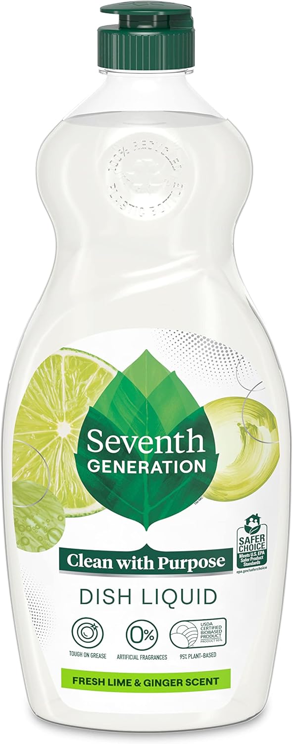 Seventh Generation Dish Soap Fresh Lime & Ginger Scent 1 count Dishwashing Soap Dish Detergent Liquid Soap 19 oz