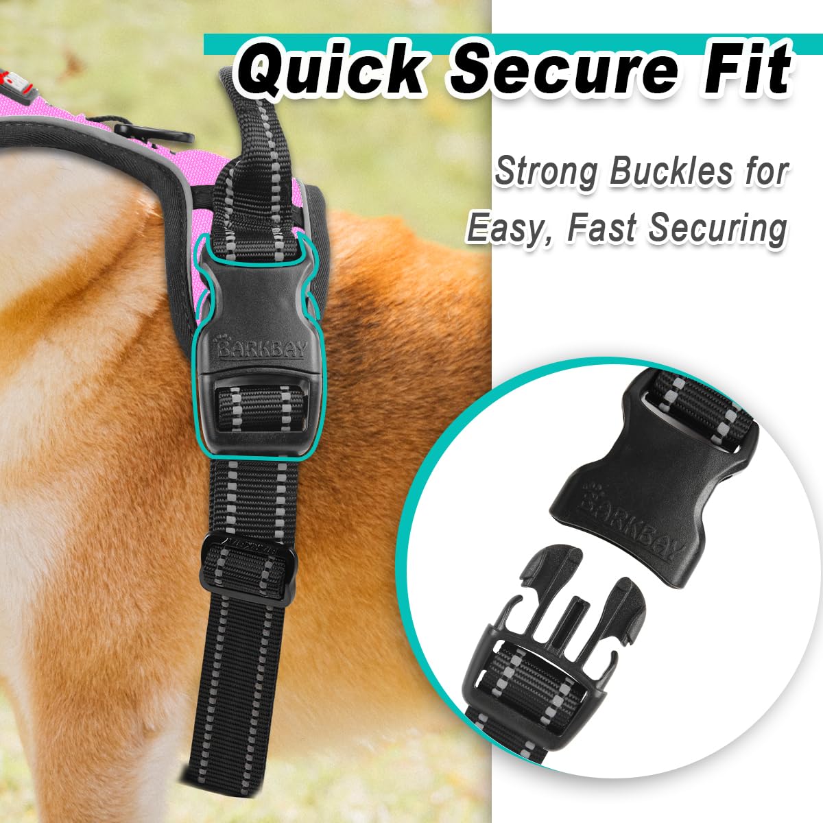 BARKBAY No Pull Pet Harness Dog Harness Adjustable Outdoor Pet Vest 3M Reflective Oxford Material Vest for PINK Dogs Easy Control for Small Medium Large Dogs (L)