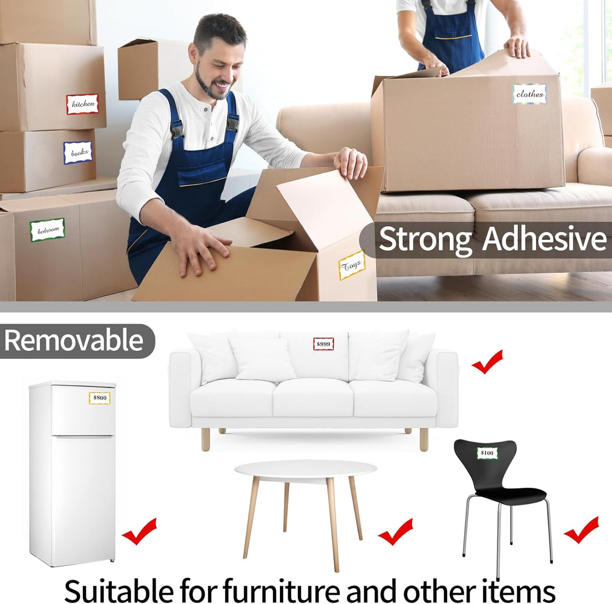 STARLIBOO Holographic Colored Labels Stickers, 3X5 Inch Removable Large Label Stickers for Moving Boxes and Storage Bins- Waterproof- Writable- Tear Resistant (Holographic Red