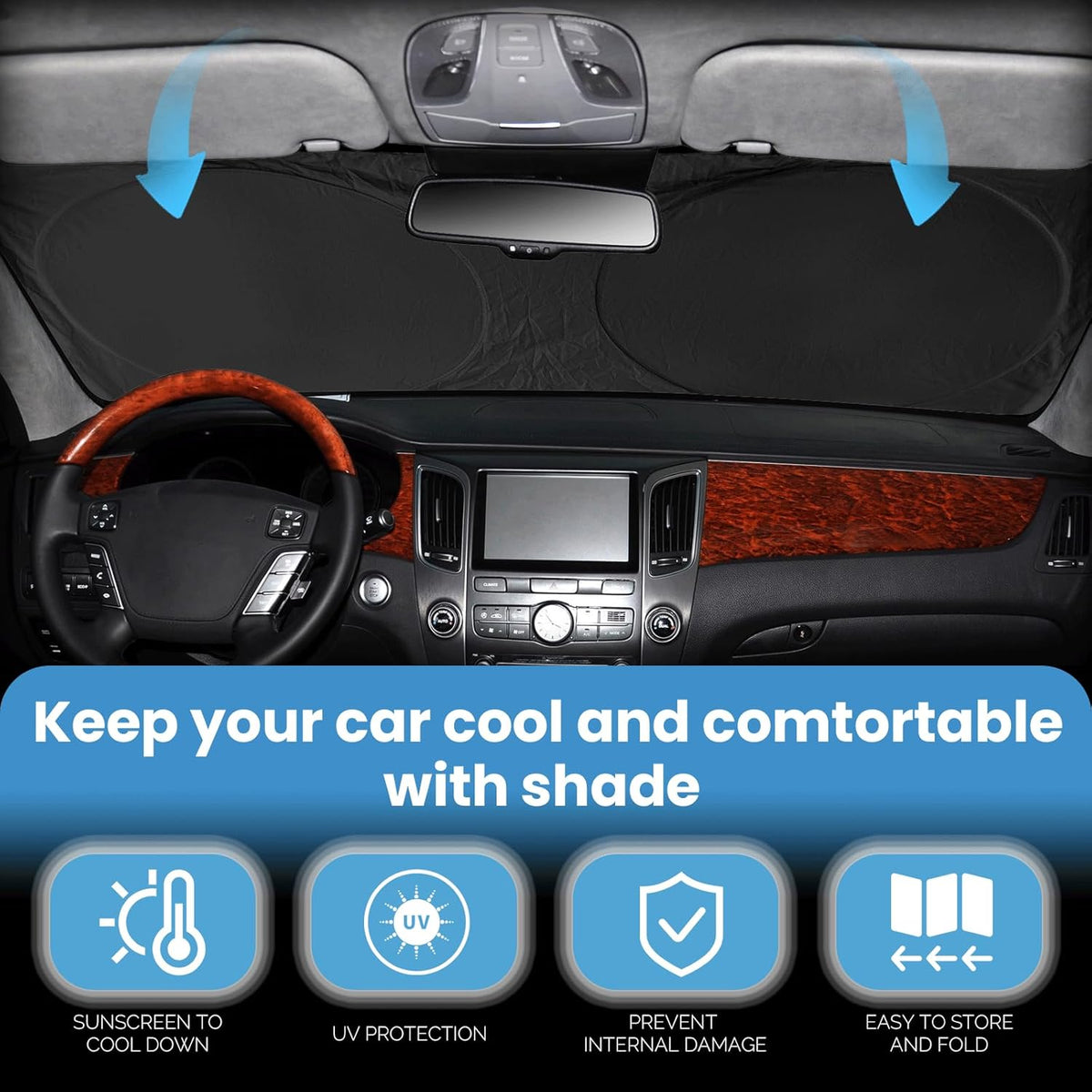 Windshield Sun Shade Compatible with 2024 2023 2022 2021 2020 2019 2018 Mazda CX5 CX-5, CX-3, CX-9,Front Window Sunshades 210T Reflective Polyester Sun Visor Cool Car Accessories
