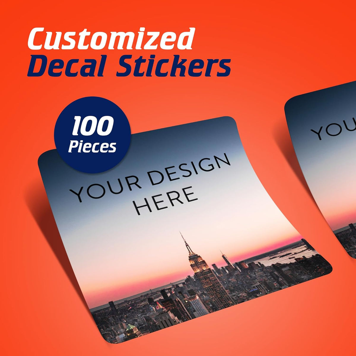 100 Custom Vinyl Stickers - Upload Your own Image, Text, Design, Logo - Personalized Logo Labels for Handmade, Packaging, Bottle, Jars, Candle, Brand Stickers (City, 2x2 Square)