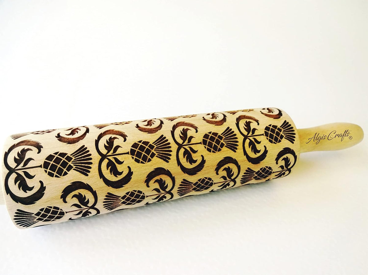 THISTLES Embossing Rolling Pin Laser engraved rolling pin with Thistle flowers Gift for mother friend