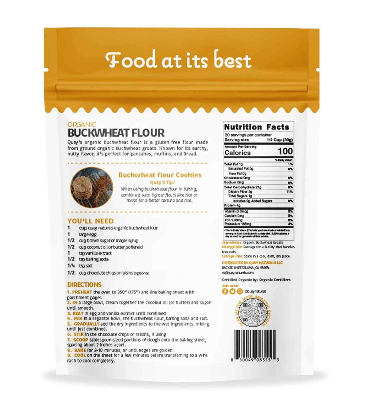 Quay Naturals Organic Buckwheat Flour, 2.5lbs | Gluten-Free, Non-GMO, Vegan | USA Grown, Stone-Ground | Rich Nutty Flavor | Buckwheat Groats