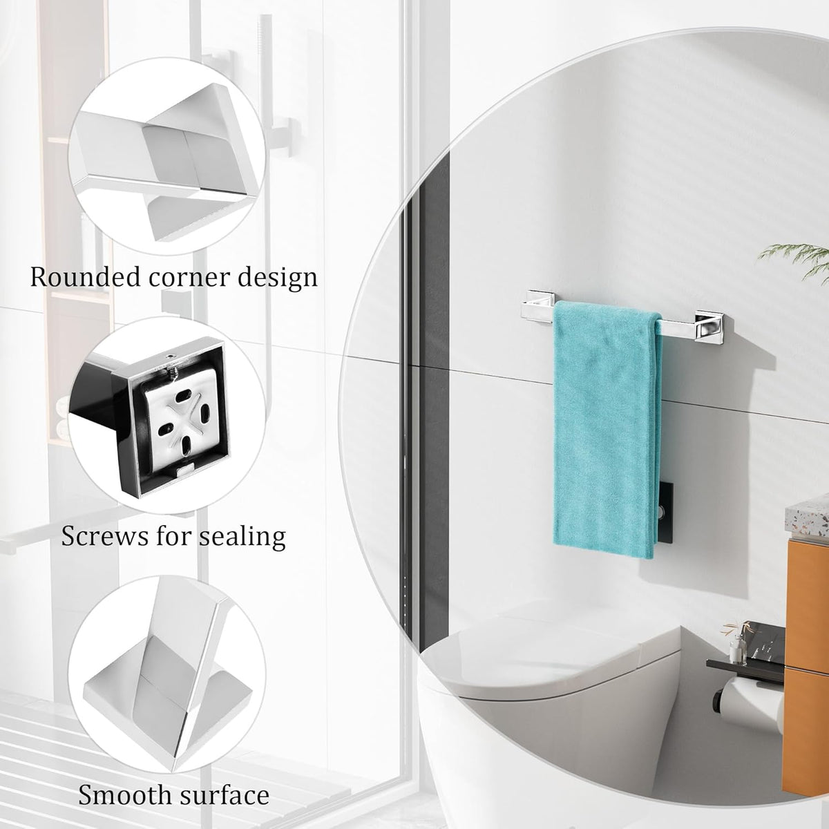 Alise Polished Chrome Towel Bars,15.75 Inch Towel Holder Towel Racks for Bathroom and Lavatory,SUS304 Stainless Steel Hand Towel Hanger Rail Wall Mount,Useable Length 13.98 Inch Towel Bar, GYT040-C