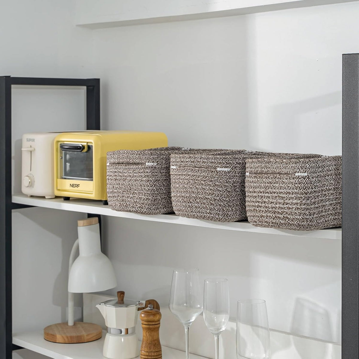 CubesLand Woven Basket for Organizing/Storage,Cube Shelf Closet Storage Baskets Bins,Long-lasting Toy Storage Basket,Stylish Room Decor Basket,Rope Basket,Mixed Dark Brown Basket for Shelves