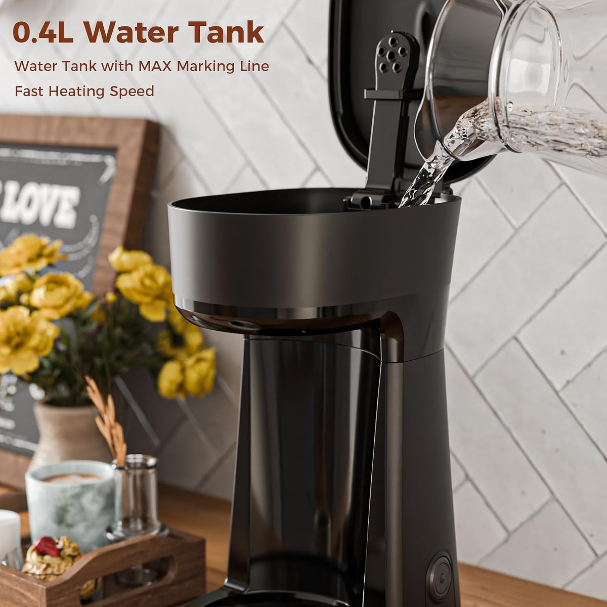 Single Serve Drip Coffee Maker with Travel Mug, One-Touch Operation, Fast Brew, Compact Small Coffee Maker with Removable Filter,Ideal for Home, Office, or On the Go(Black)