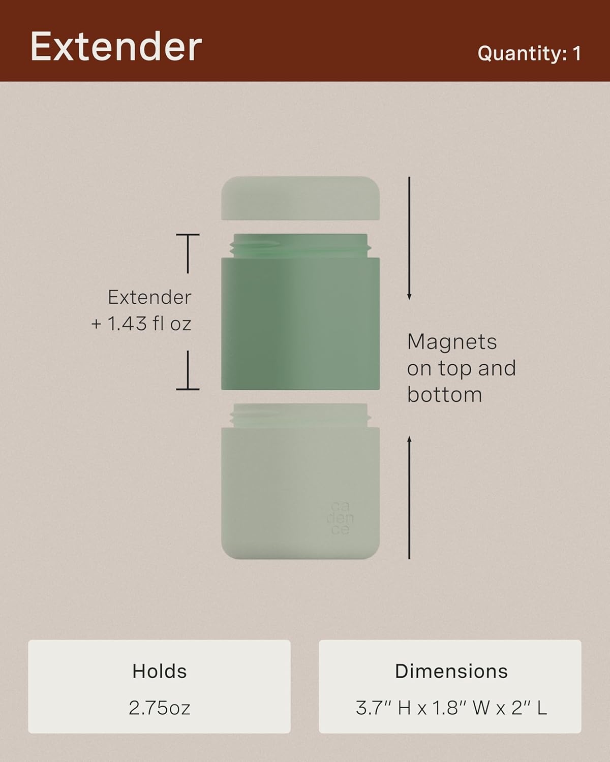 Cadence Travel Containers - Full Skincare Set - Magnetic Containers with Lids,Carry On Travel Essentials For Women/Men - 2 Small (0.56oz), 4 Medium Capsules (1.32oz), & Extender (1.43oz) - Sand