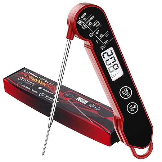Meat Thermometer Digital with Backlight, Calibration & Hold Function, IP65 Waterproof Food Thermometer for Cooking, Outdoor Grilling, Candy Making
