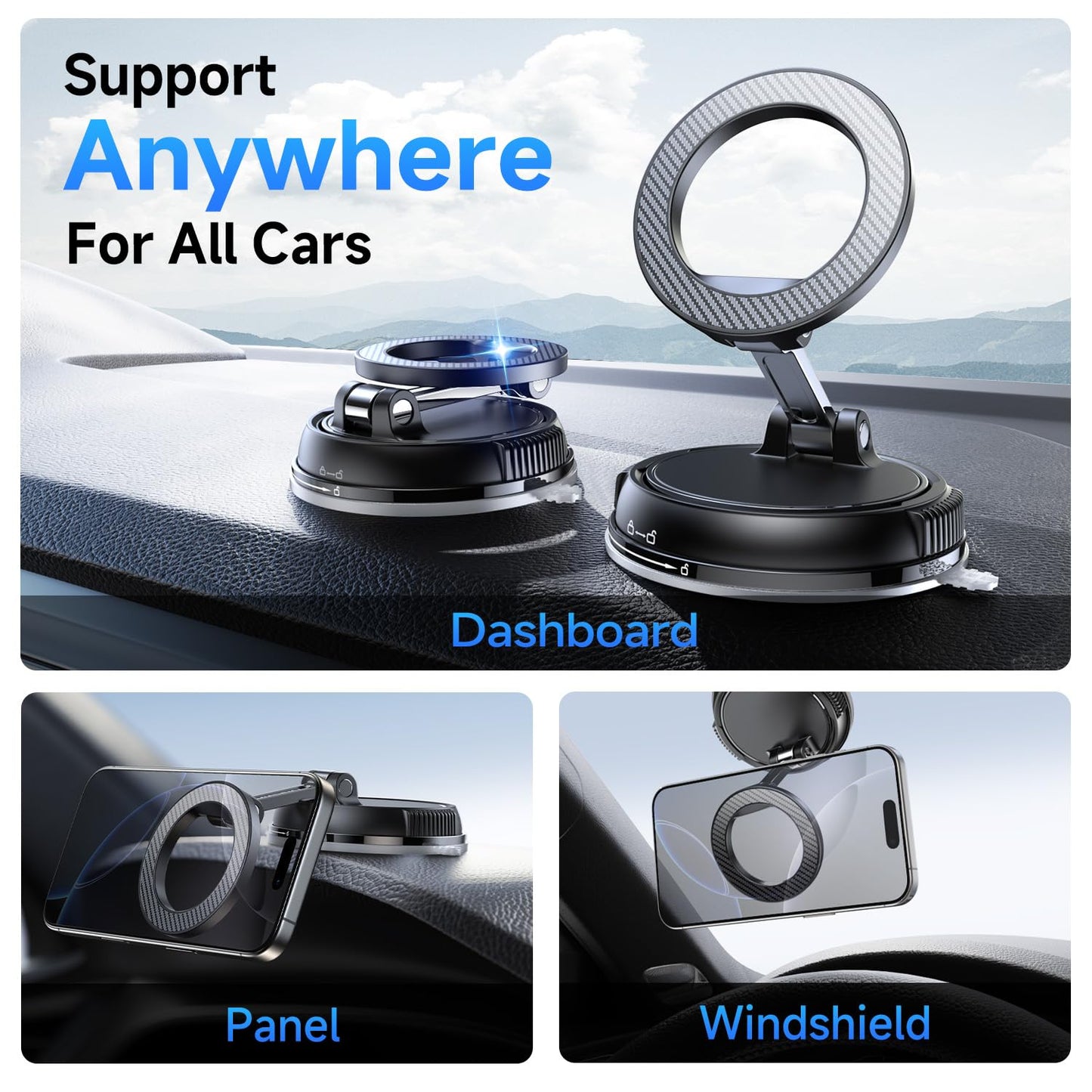 ANDERY Car Phone Holder for Magsafe [78+LBS Strongest Suction & 2400gf Strongest Magnetic] 360° Adjustable Car Phone Mount, Phone Holders for Your Car for iPhone 17-12 Pro Max Plus Air, Carbon Fiber