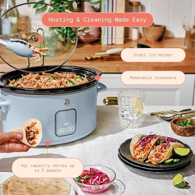 Beautiful 4-Quart Programmable Slow Cooker with Touch-Activated Display, Digital Timer, Keep-Warm Function & Removable Non-Stick Pot