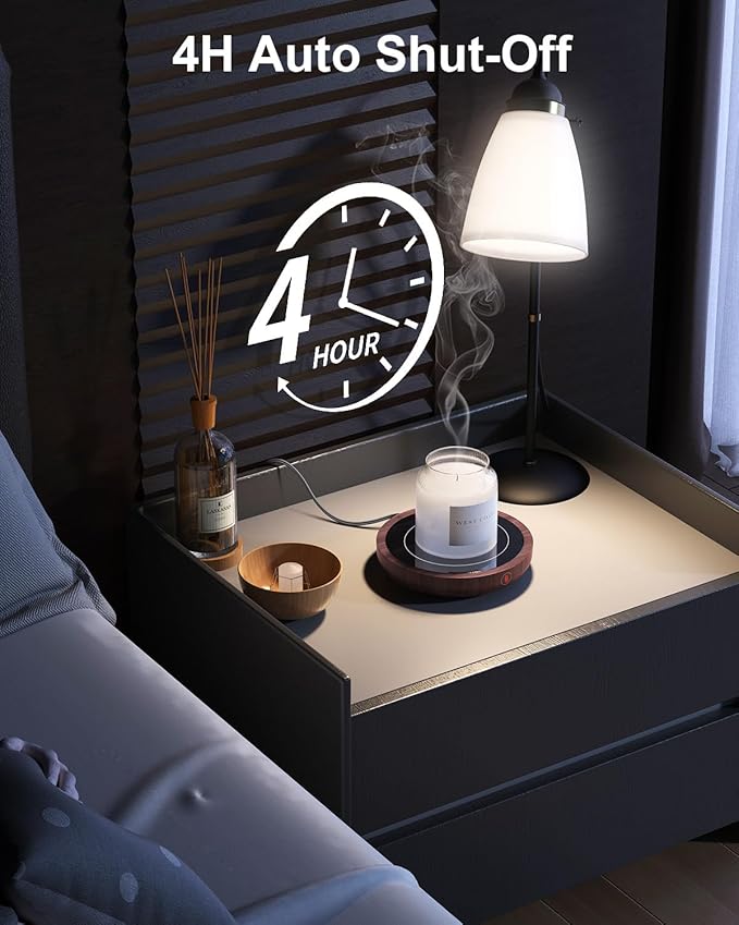 SWEETFULL Coffee Mug Warmer, 36W Electric Cup Warmer for Desk with 3-Temp Settings Advanced Temperature-Controlled Heating Coffee Gifts Accessories for Women Men Milk, Tea, Candle - Wood