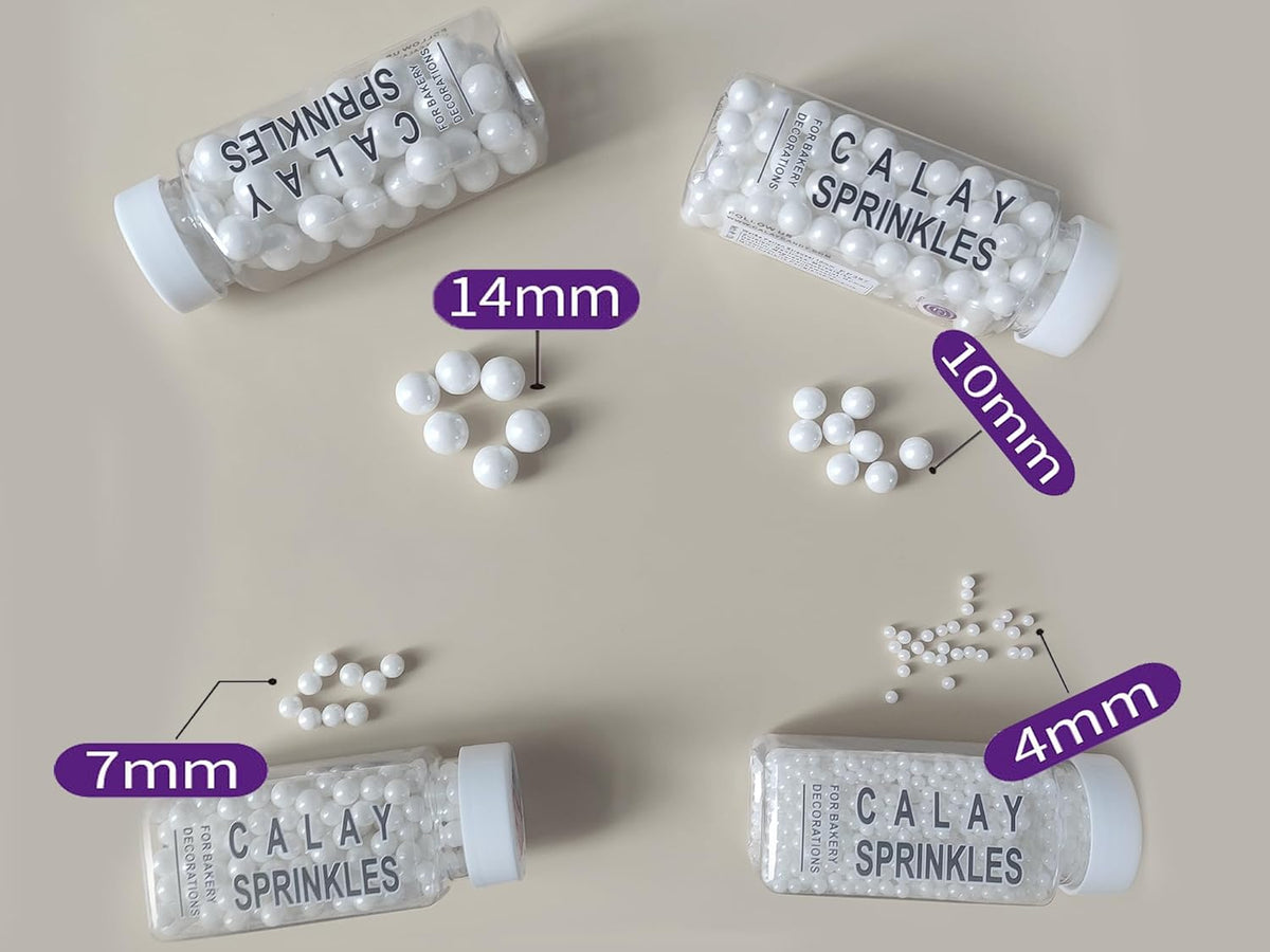 Edible White Pearl Sugar Sprinkles 3.53 oz, 7mm Candy Pearls Ideal for Baking, Cake and Cupcake Toppers, Cookie Decoration, Ice Cream Topping, Wedding Shower Valentines Halloween Christmas