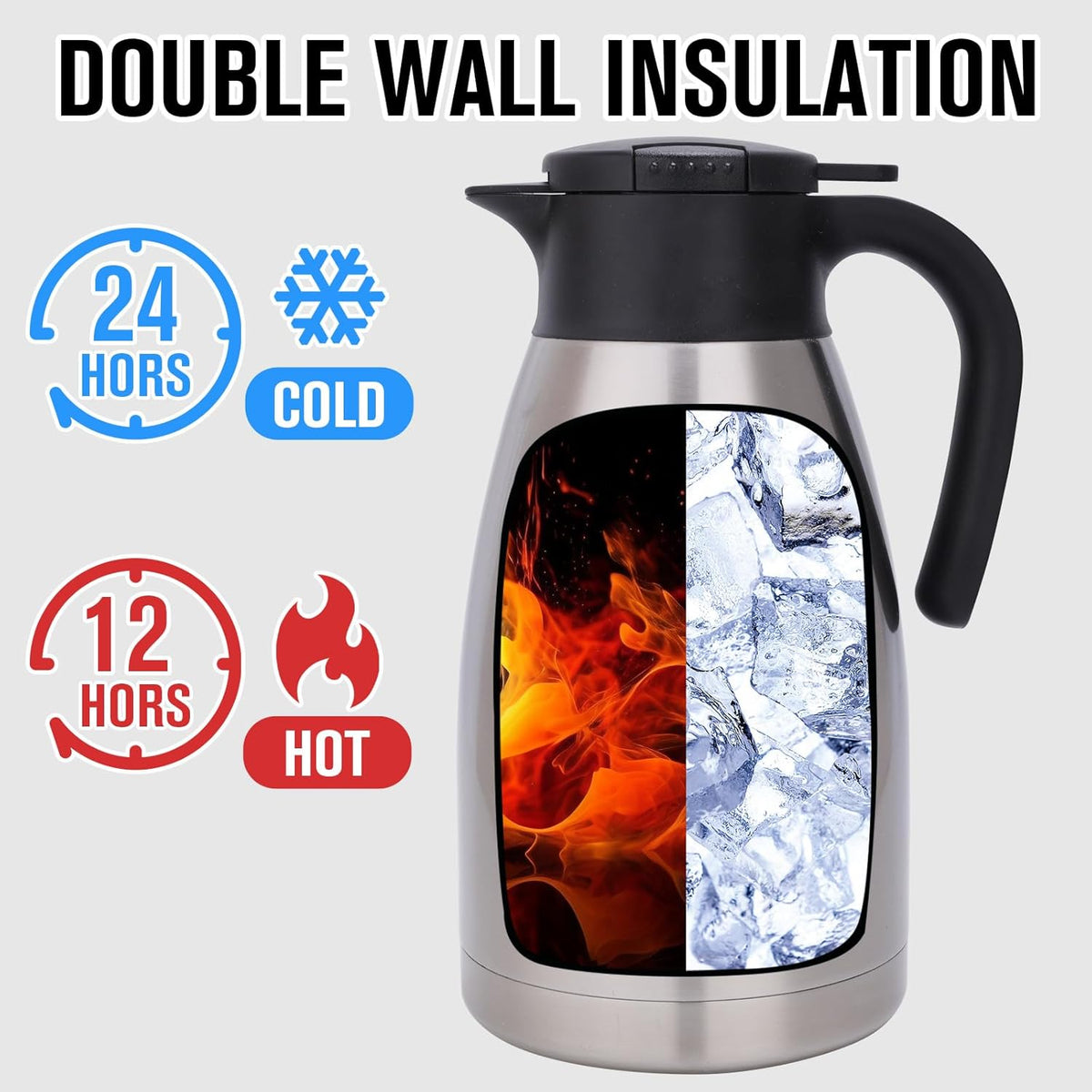 GiNT 74Oz Thermal Coffee Carafe, Insulated Stainless Steel Coffee Carafes for Keeping Hot/Double Walled Vacuum Thermal Carafe (Silver, 2.2L)