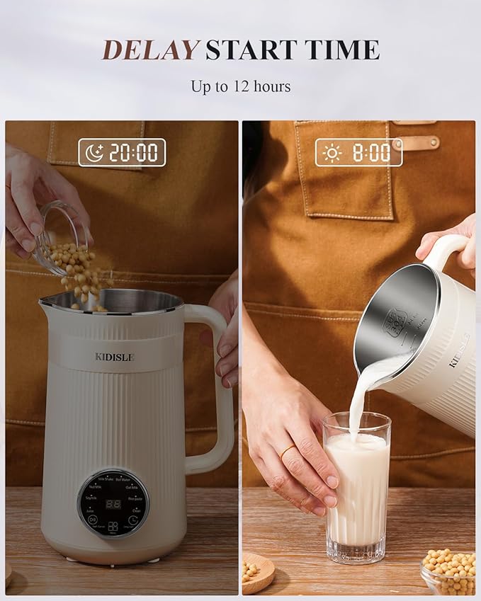 KIDISLE 8 in 1 Nut Milk Maker Blender, 32oz Homemade Soy, Almond, Oat, Coconut, Plant Based and Non Dairy Beverages, Automatic Soybean Machine With Delay Start/Keep Warm/Boil Water, Cream