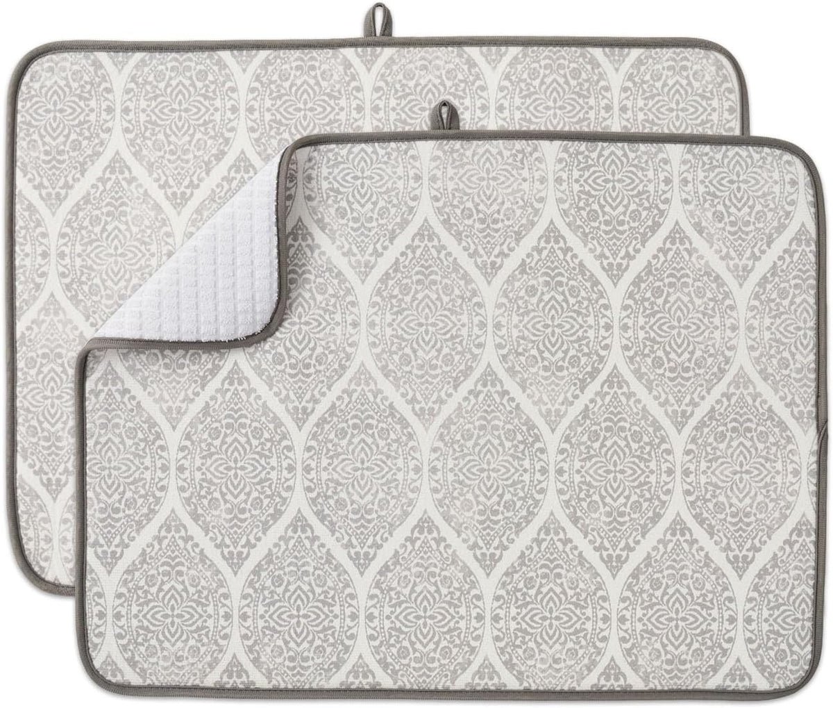 FRESHMINT Printed Dish Drying Mats for Kitchen Counter 2 Pack Absorbent Reversible Drying Mats Microfiber Kitchen Countertop Protector Dishes Drying Pad Extra Large 18"x24" Dish Mat