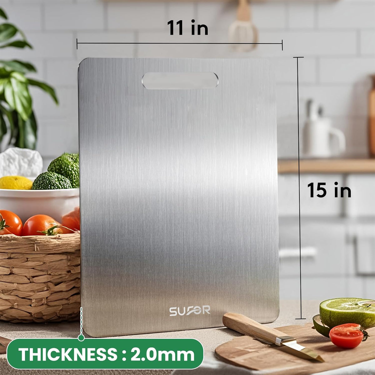 2 Pack Titanium Cutting Board - 100% Pure Titanium Cutting Boards For Kitche,Easy to clean, Double-sided food-grade Cutting Board For Cutting Meats, Fruits And Vegetables,15 * 11