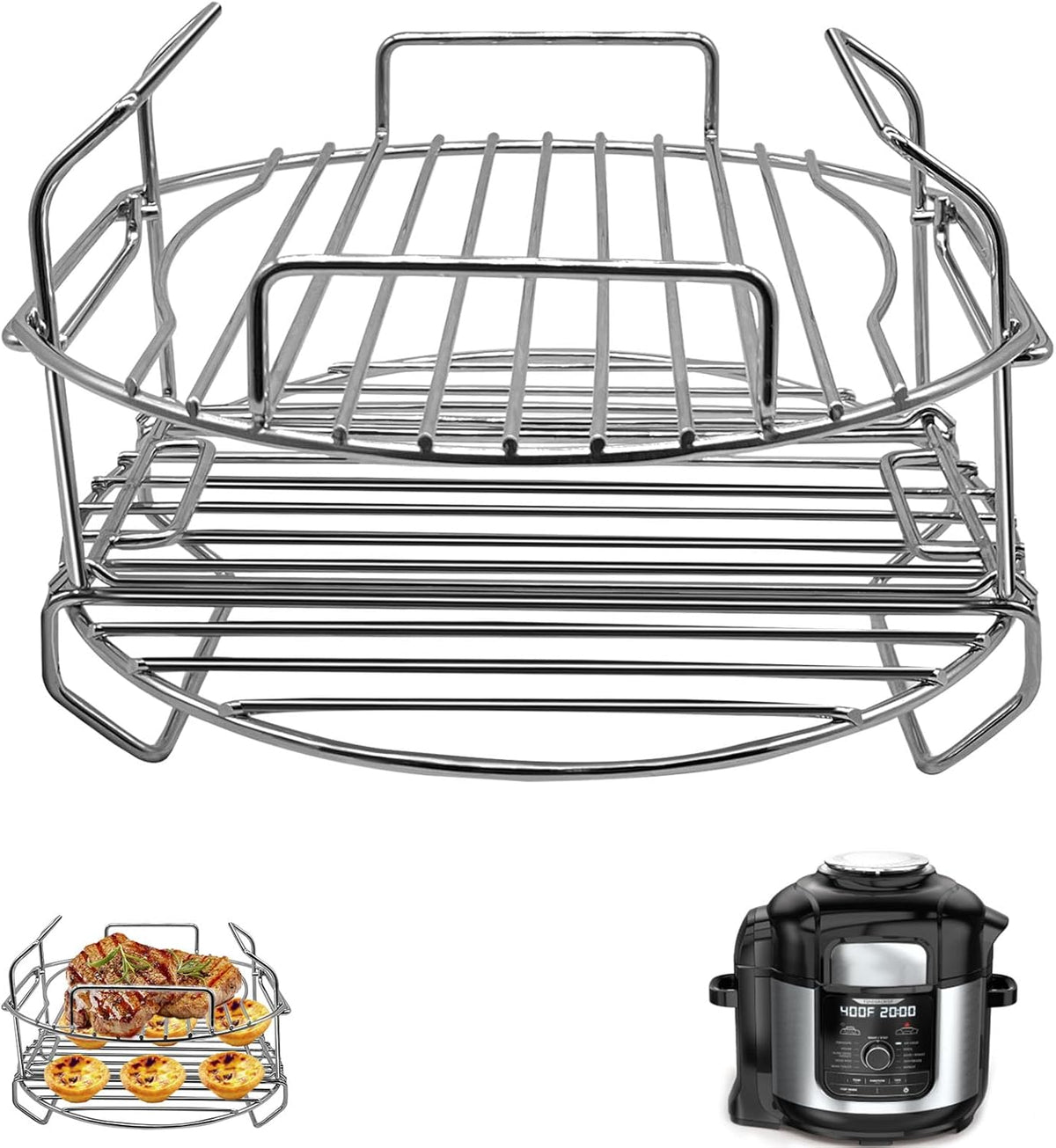 GCQ Air Fryer Accessories for Ninja Foodi FD401 12 IN 1 OS401 10 IN 1 8 Quart Pressure Cooker, Replacement Stainless Steel Air Fryer Wire Rack Replacement Parts, Dishwasher Safe