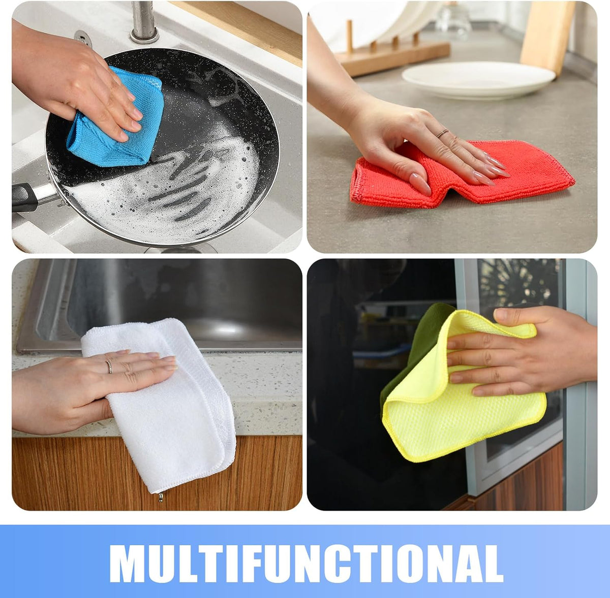 KinHwa Kitchen Washcloths for Dishes Absorbent Microfiber Dish Cloths Quick Dry Dish Rags with Poly Scour Scrub Side Ideal for Kitchen Cleaning (Mixing Colors #3, 7inchx7inch 9 Pack)