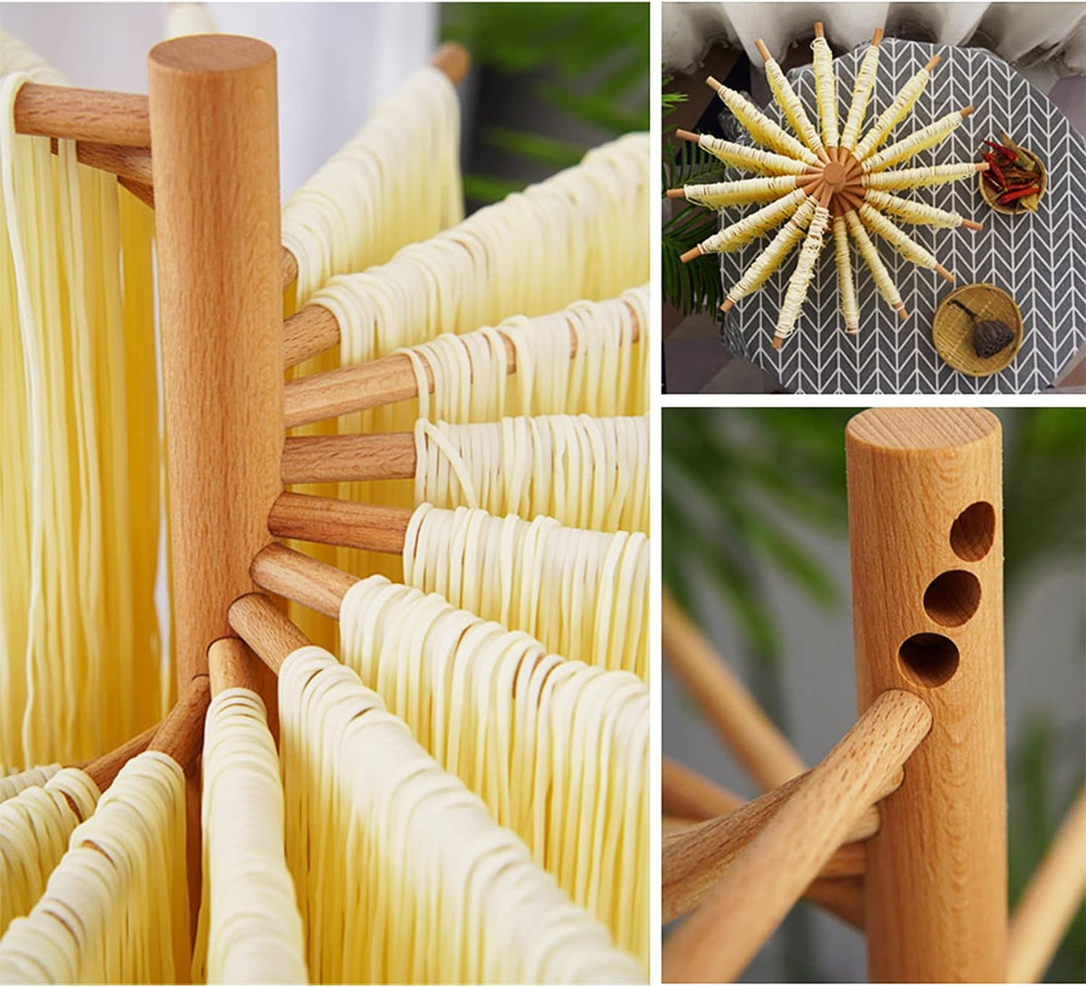 Wood Collapsible Homemade Household Noodle Dryer Rack Hanging Pasta Drying Rack for Home Kitchen