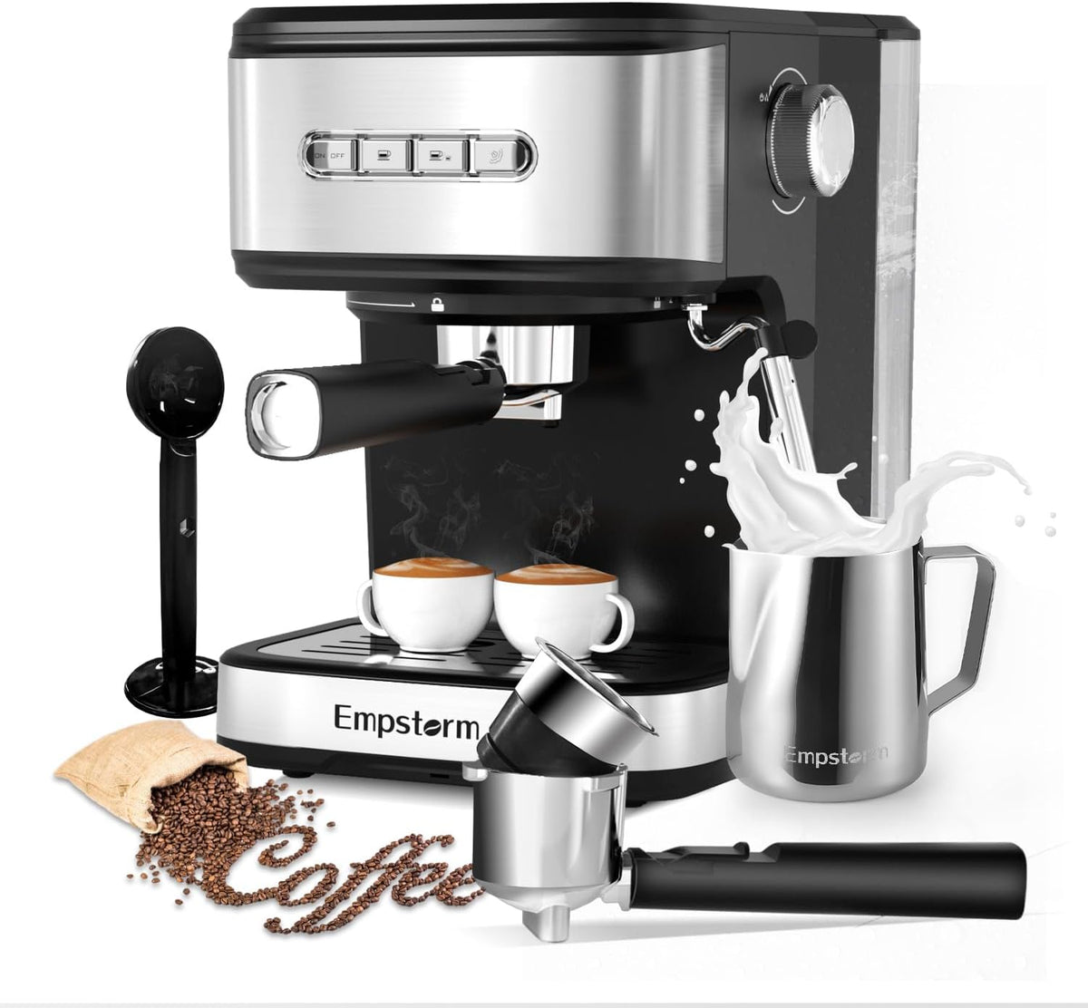 Espresso Machine 20 Bar, 2 in 1 Espresso Maker with Milk Frother Steam Wand for Latte and Cappuccino, Powder and Capsule Portafilter, 50oz Removable Water Tank Coffee Machine for Home-Silver