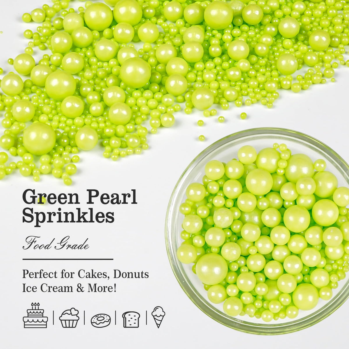 Christmas Green Pearl Sprinkles, Edible Candy Sugar Pearls, 150g/5.29oz, Mix Size, Cake Decorations & Cupcake Toppers, Wedding Party, Easter, Valentine's Day, Christmas Supplies