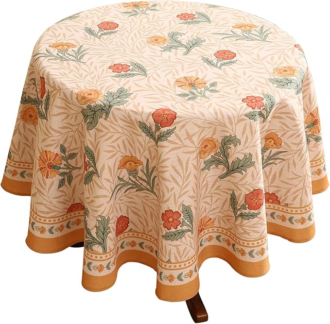 patdrea Designer Small Yellow Floral Linen Table Cloth for Round Table,Durable Breathable Tablecloth,Fall Dacorative for Kitchen Dining,Holiday Christmas,Thanksgiving,Diameter 55"-Cornflowers