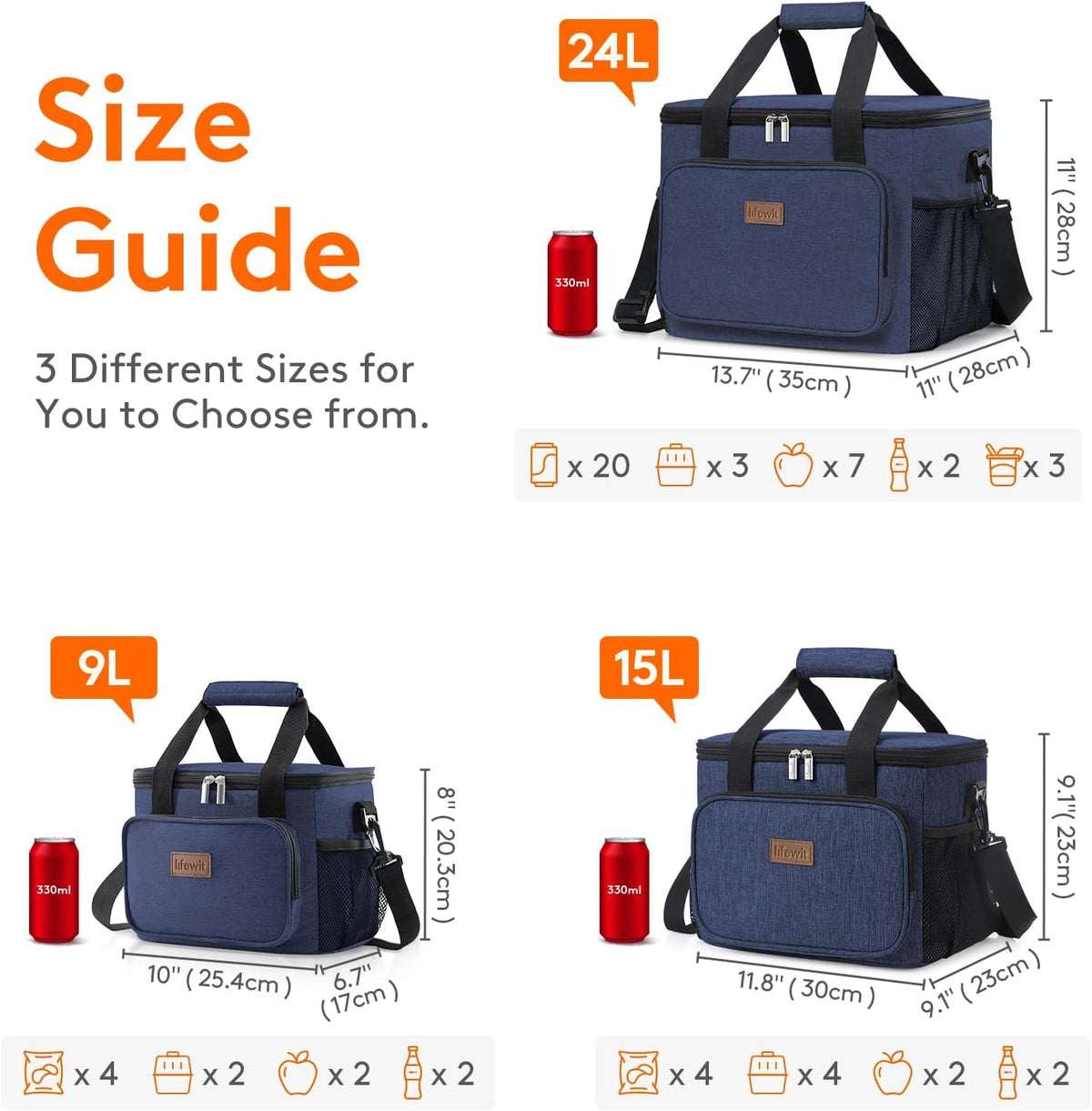 Lifewit Large Lunch Bag Insulated Lunch Box Soft Cooler Cooling Tote for Adult Men Women, Dark Blue 40-Can (24L)