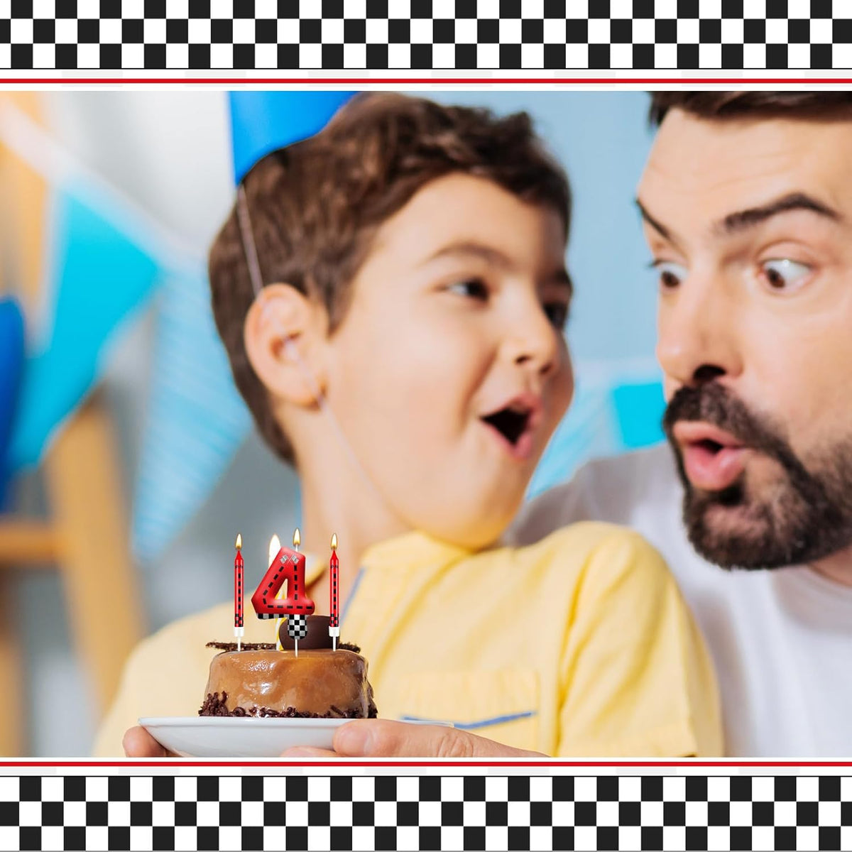 13PCS Racing Car Theme Birthday Candle Set with Checkered Flag Design - Durable Cake Topper for Race Car Party Decorations, Kids Birthday Supplies - Number 4 Candle for Racing-Themed Celebrations
