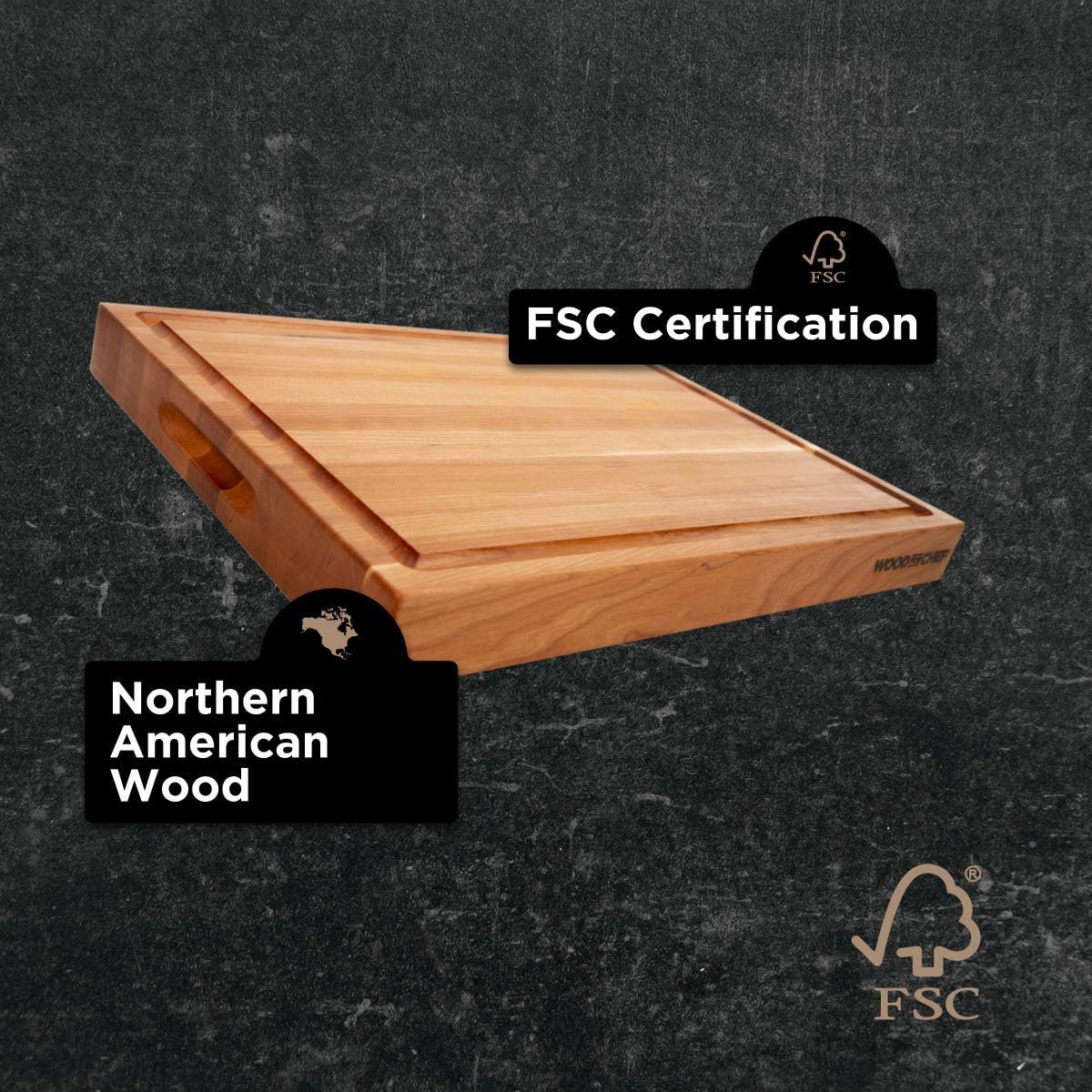 Large Wood Cutting Board from American Cherry - A Butcher Block That Comes with Juice Groove for Cutting Meat and Juicy Veggies Easily - Cherry Chopping Board - 20x16x1.5 inches