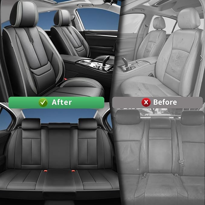 Fit Forester Car Seat Covers for Subaru Forester 2007-2024 2025 2026 -Upgraded Premium Waterproof & Breathable Leather,Airbag Compatible,All-Weather Seat Cushion Protector,2 Front/Black-Grey