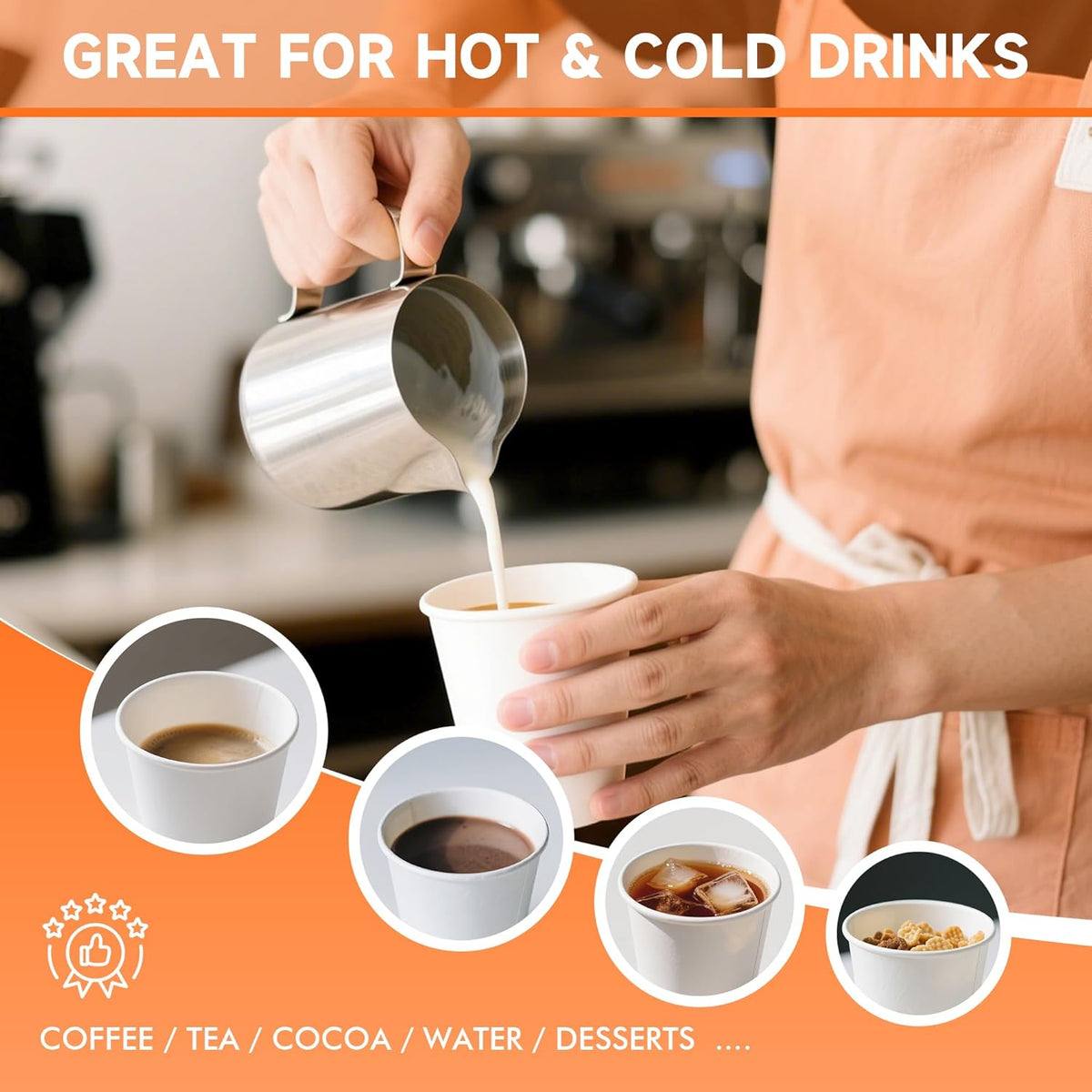 50 Pack 16 oz Disposable Coffee Cups with Lids and Sleeves, Paper Coffee Cups for Hot/Cold Drinks, Leak-Proof To Go Cups for Home, Cafes, Events and Office