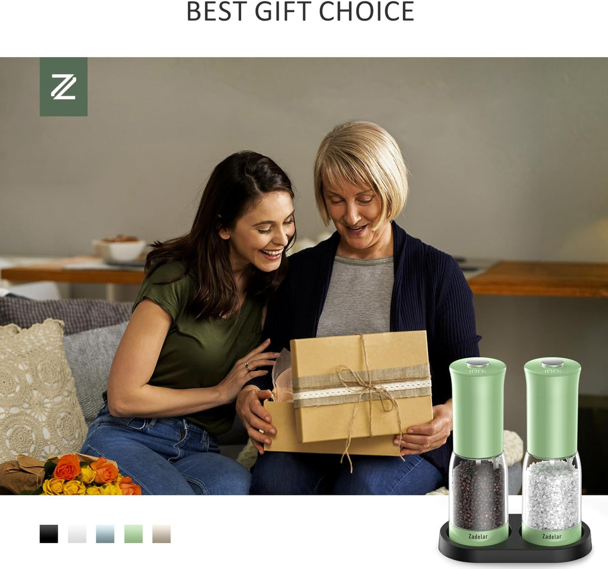 Electric Salt and Pepper Grinder Set with LED Power Display,Larger Capacity Salt and Pepper Shakers Set Rechargeable Electric with Flexible Coarsenes,LED Light,One Hand Operation for Kitchen(Green)