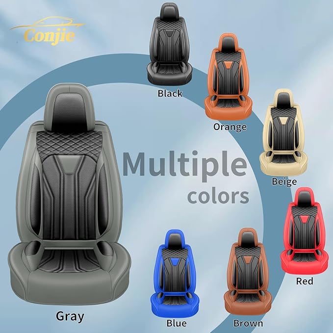 Fit Kicks Car Seat Covers， Compatible with Nissan Kicks 2018-2026 -Premium Leather, Waterproof Breathable All-Weather Seat Cushion Protector Airbag Compatible（2 Seats Front Pair，Gray & Black