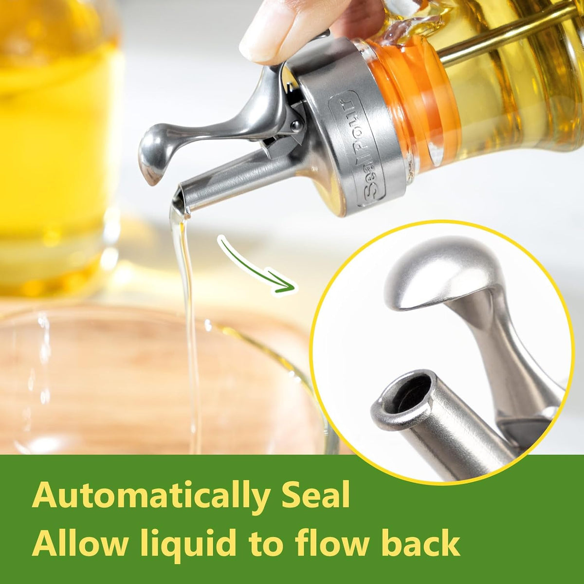 Olive Oil Dispenser Bottle,Glass Oil Dispenser with Stainless Steel Spouts,Oil Bottles for Kitchen, Dispenser Bottle with Drip Free Spouts (2pcs) 12 oz