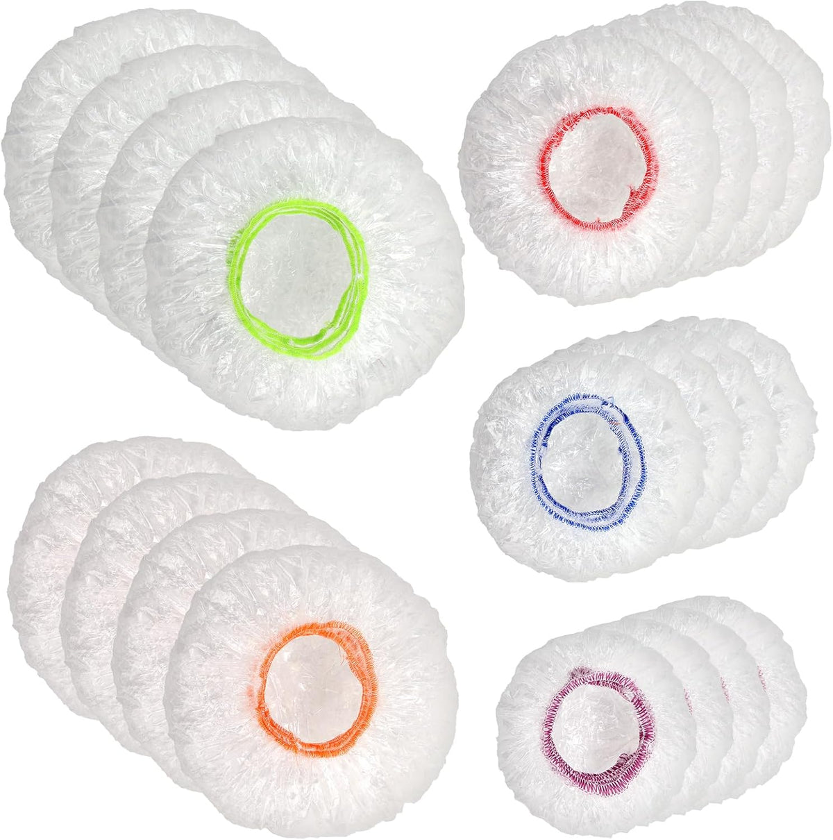 200Pcs Reusable Plastic Bowl Covers - 5 Sizes With Elastic, Food Grade Safe Material