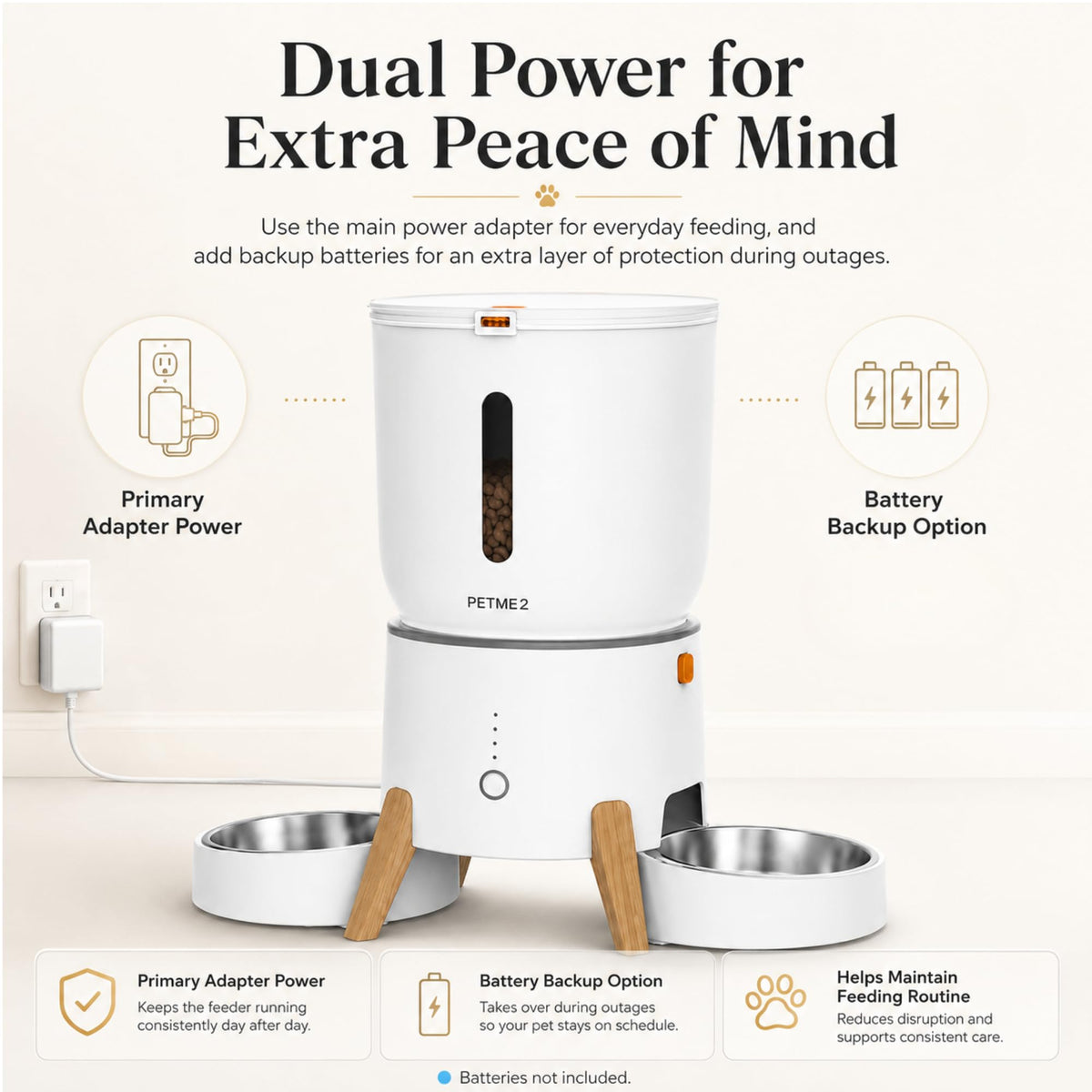 PETME2 Dual Bowl Automatic Cat Feeder - 5L WiFi Smart Elevated Cat Feeding Station with App Control, Voice Recording, Dual Power Options, Stainless Steel Cat Bowls & Anti-Jam Technology for Small Dogs